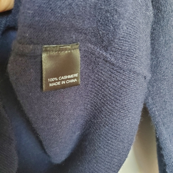 QI Cashmere V-Neck Pullover Sweater Navy Blue Men Size L - Picture 4 of 6